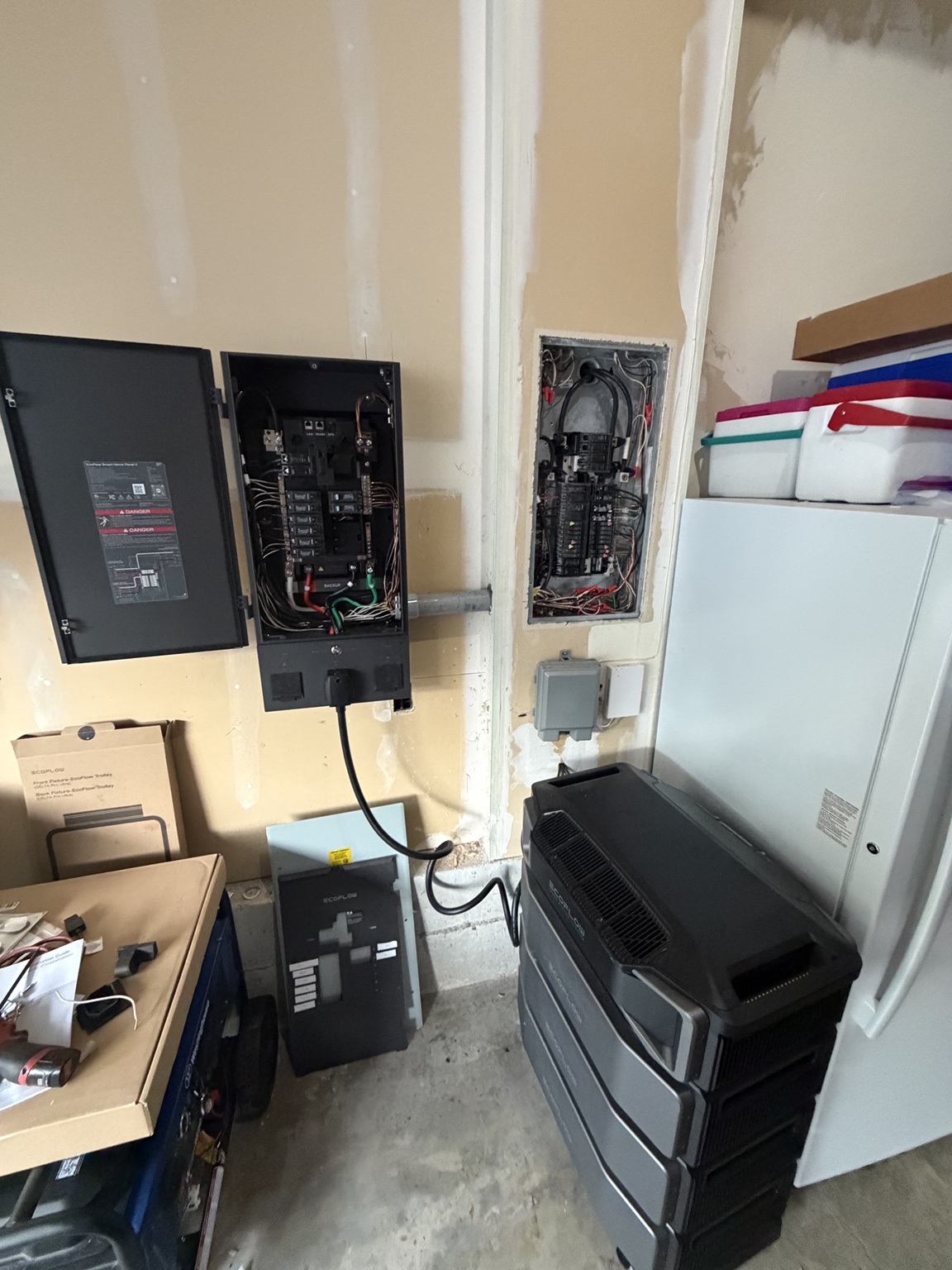 Installation in progress — wiring and panel connections