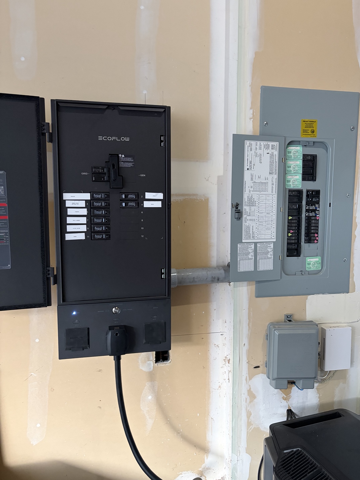 EcoFlow panel beside the existing electrical panel
